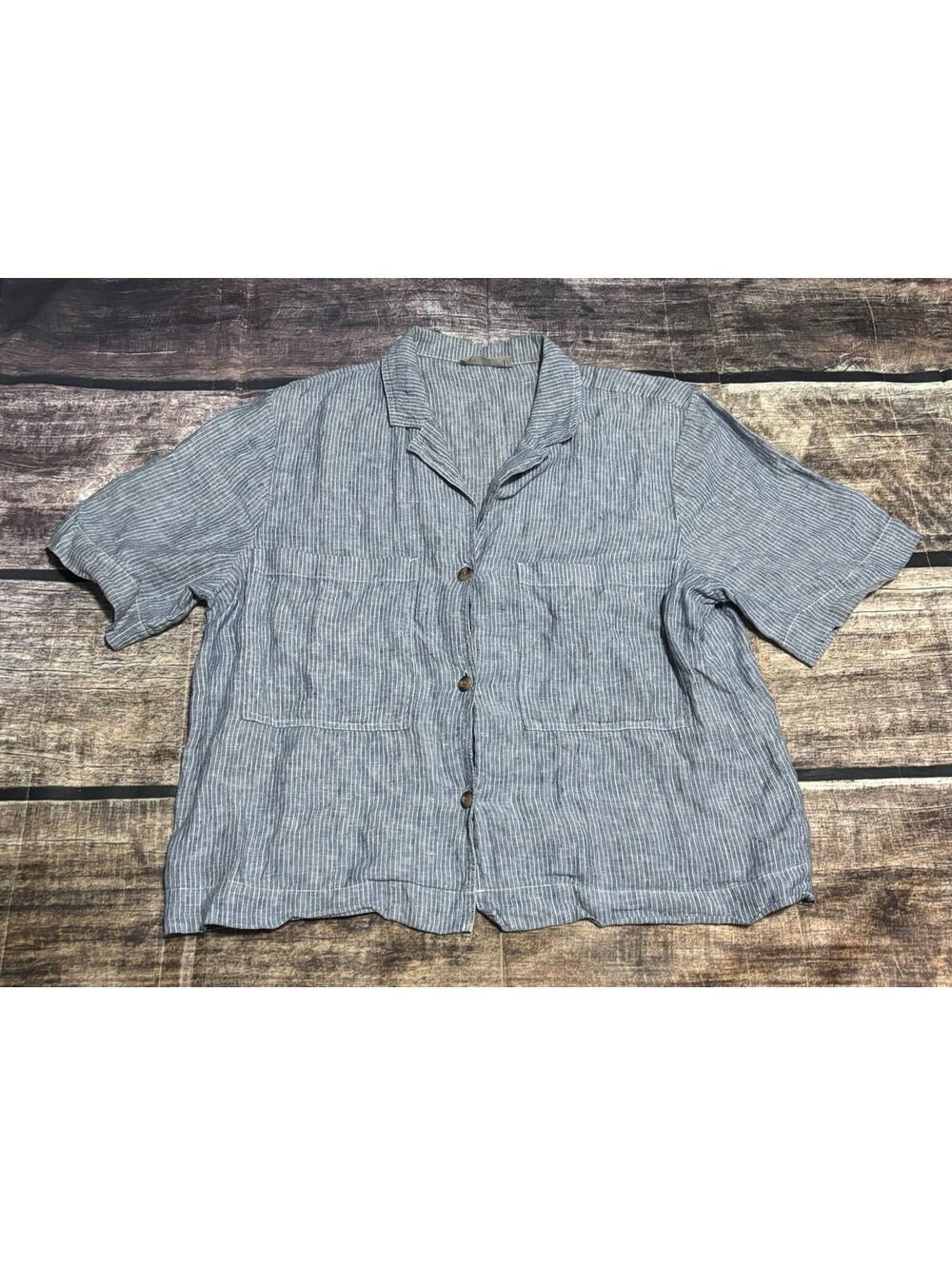 Everlane Top Womens Large Linen Striped Button Up Pockets